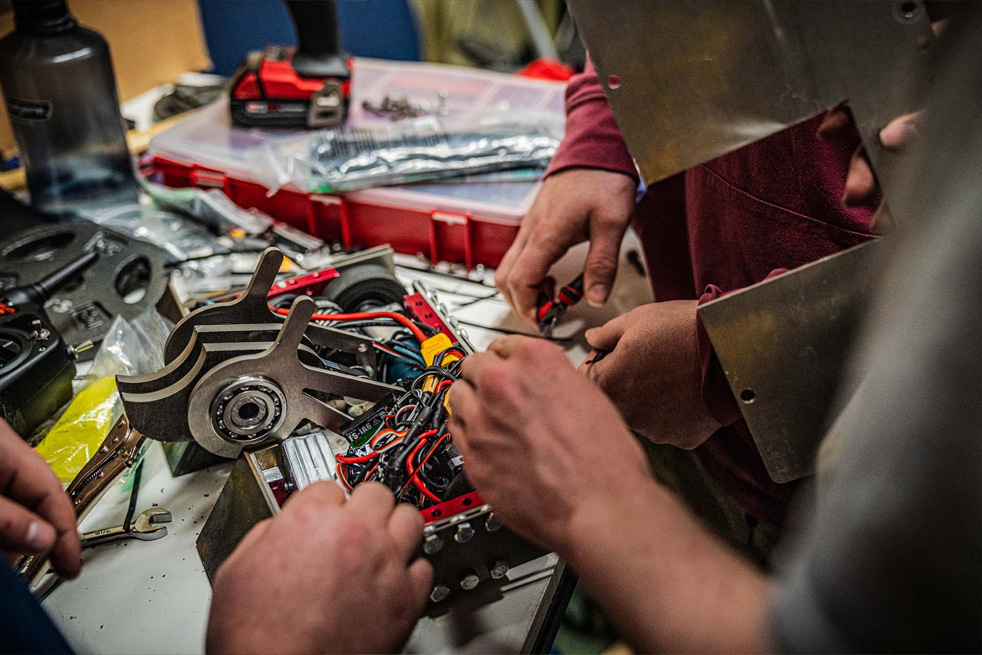 Students working in the Combat Robotics Lab