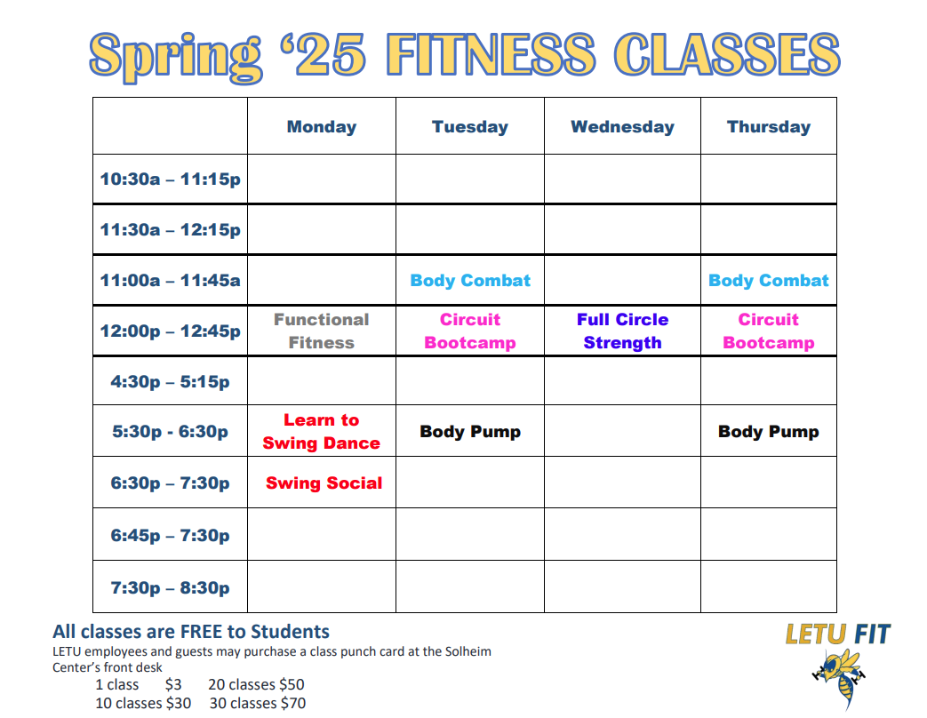 Spring 2025 Fitness Class Schedule